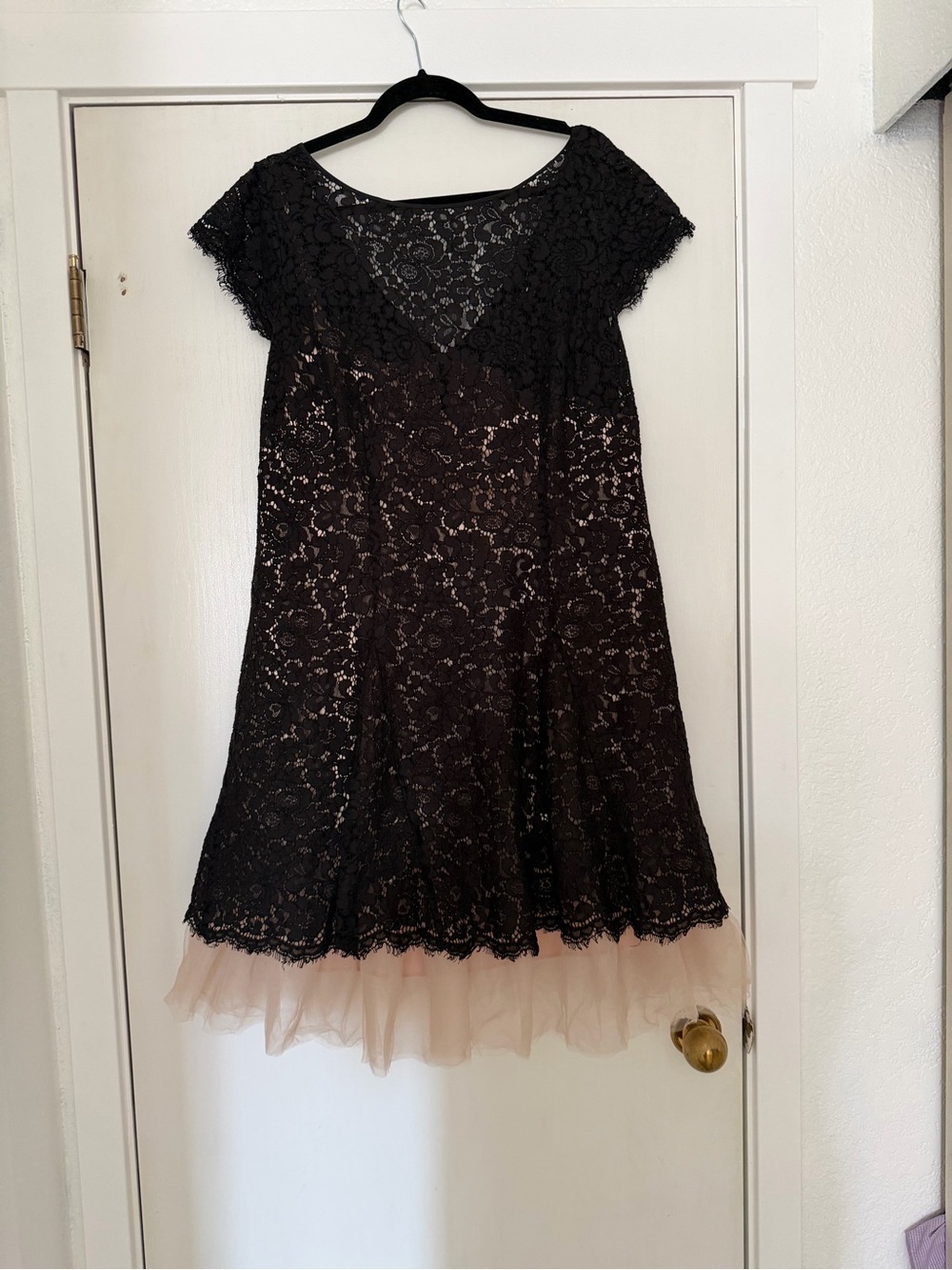 Eliza J Black Lace Dress with Blush Lining